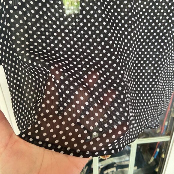Zac & Rachel Navy Blouse Stripes Polka Dots XL Sheer Work Wear Business Casual - Picture 4 of 6